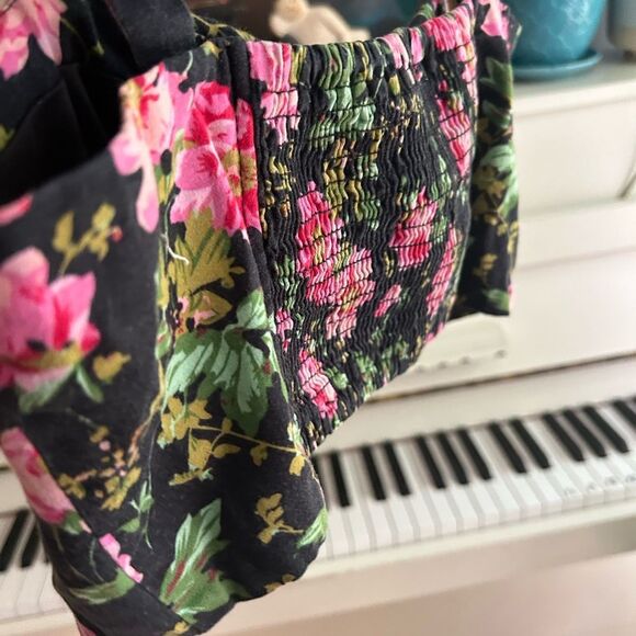 Parisian Black and Pink Floral Tank Top Cropped M - Picture 3 of 10
